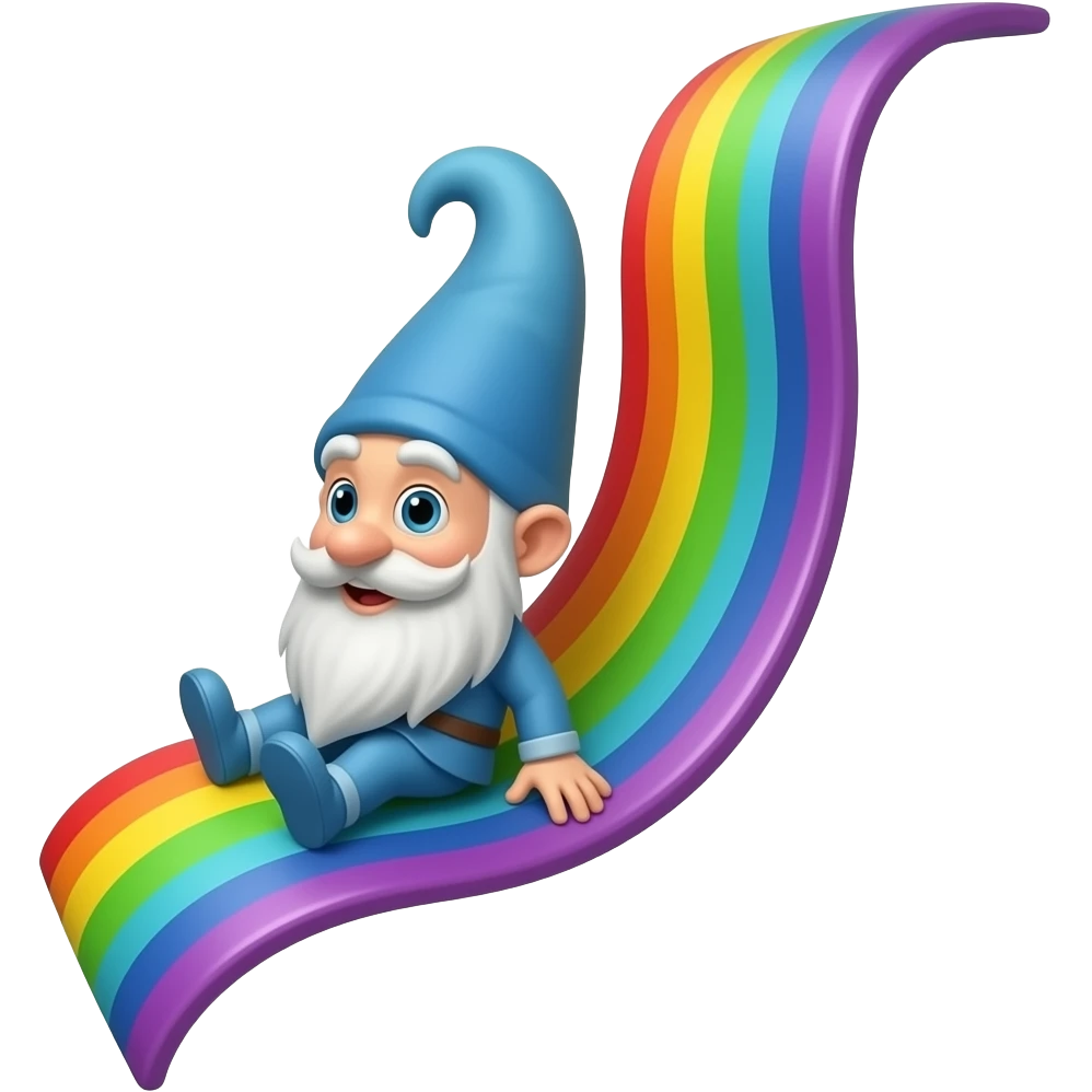 Gnome sliding down a rainbow emoji