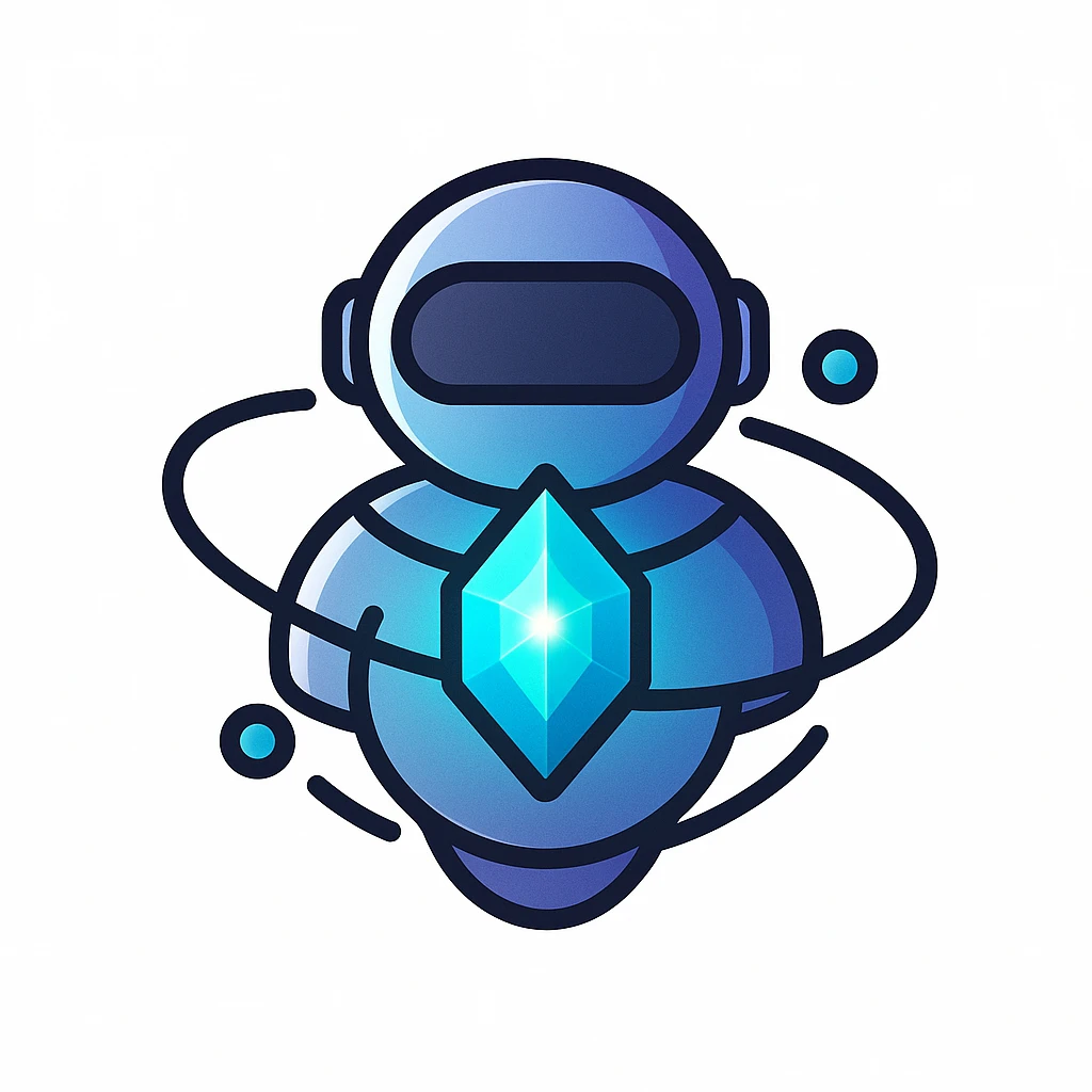 minimalist futuristic assistant icon with a glowing crystal core at the center, surrounded by tech swirl or orbit elements, sleek premium design, metallic gradients, glowing core, perfect for AI assistant logo, dark background, ultra clean vector style, inspired by futuristic UI, spark or pulse energy vibe, no text, centered, 1:1 aspect ratio emoji