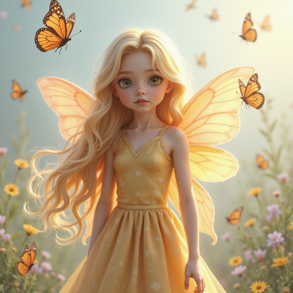 Fluttershy, realistic style, with butterflies flying around her, no background, transparent emoji
