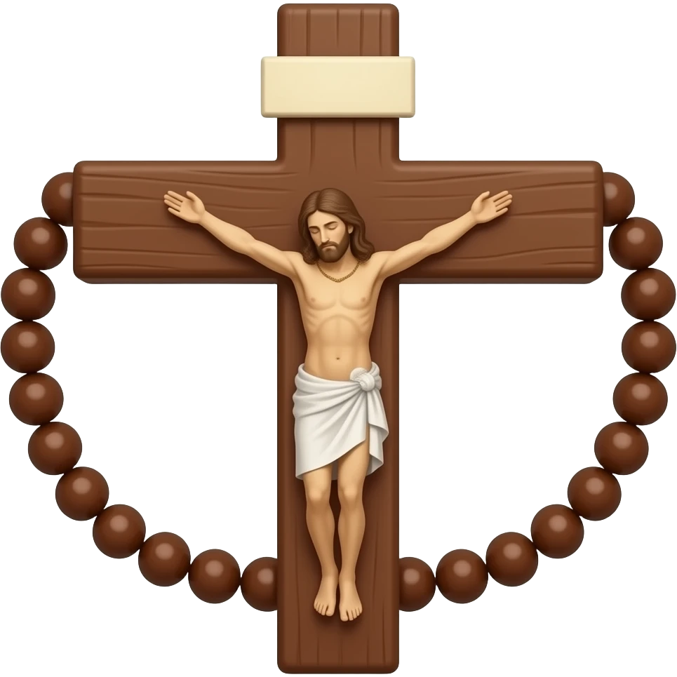 Cruz sagrada marrom com rosário marrom emoji