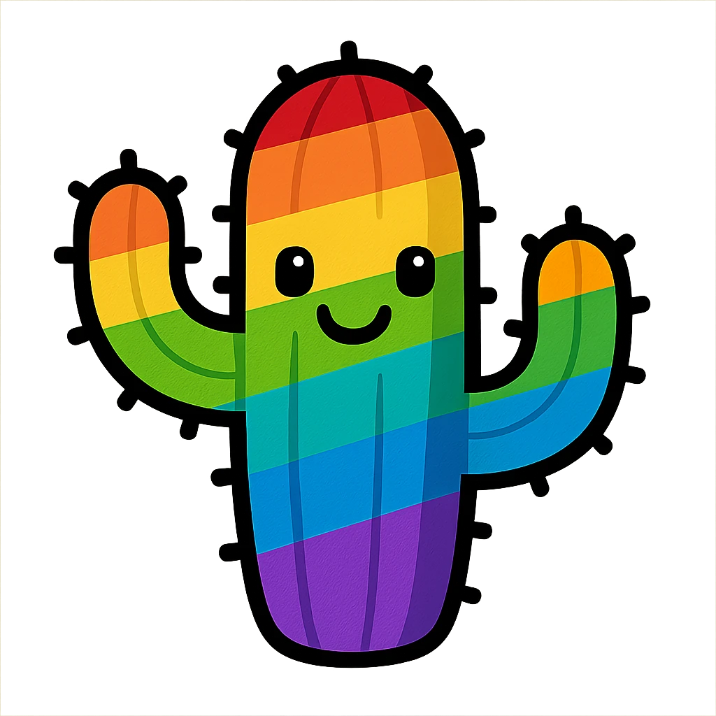 gay pride emoji, rainbow cactus, playful and unique emoji