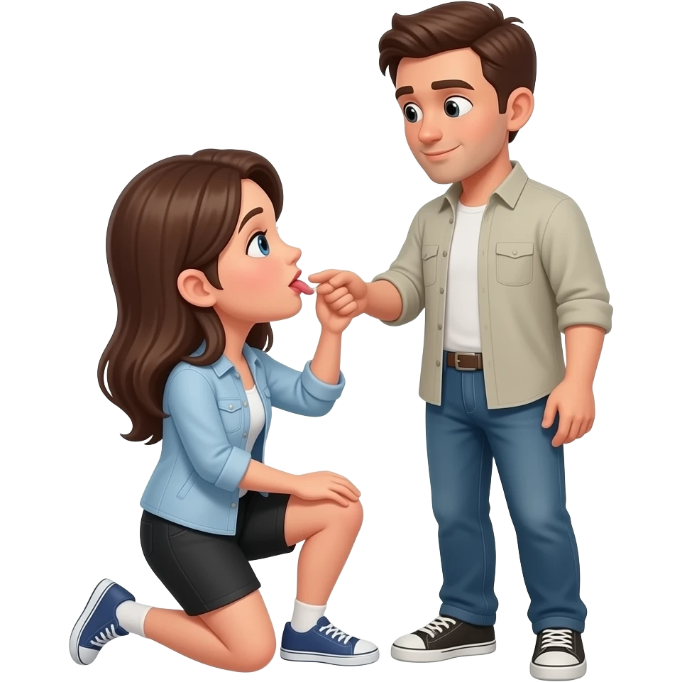 Femme à genoux qui fait une fellation un homme Debout emoji