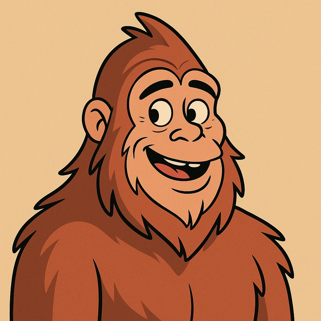 bigfoot head, cartoon, smooth gradient fur, playful expression emoji