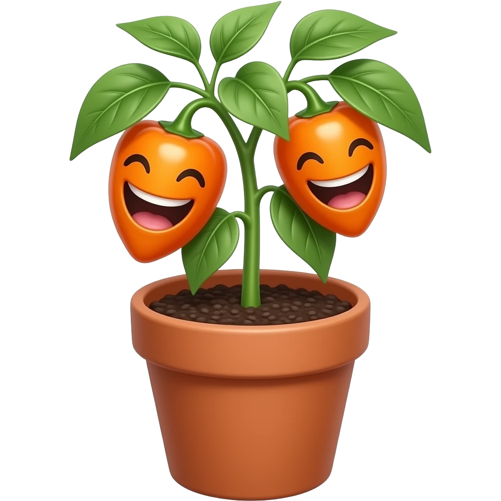 a laughing orange habanero plant in a pot emoji