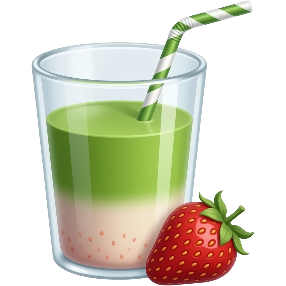 strawberry layer then matcha layer in a glass cup and remove the strawbberry from top and add a straw emoji