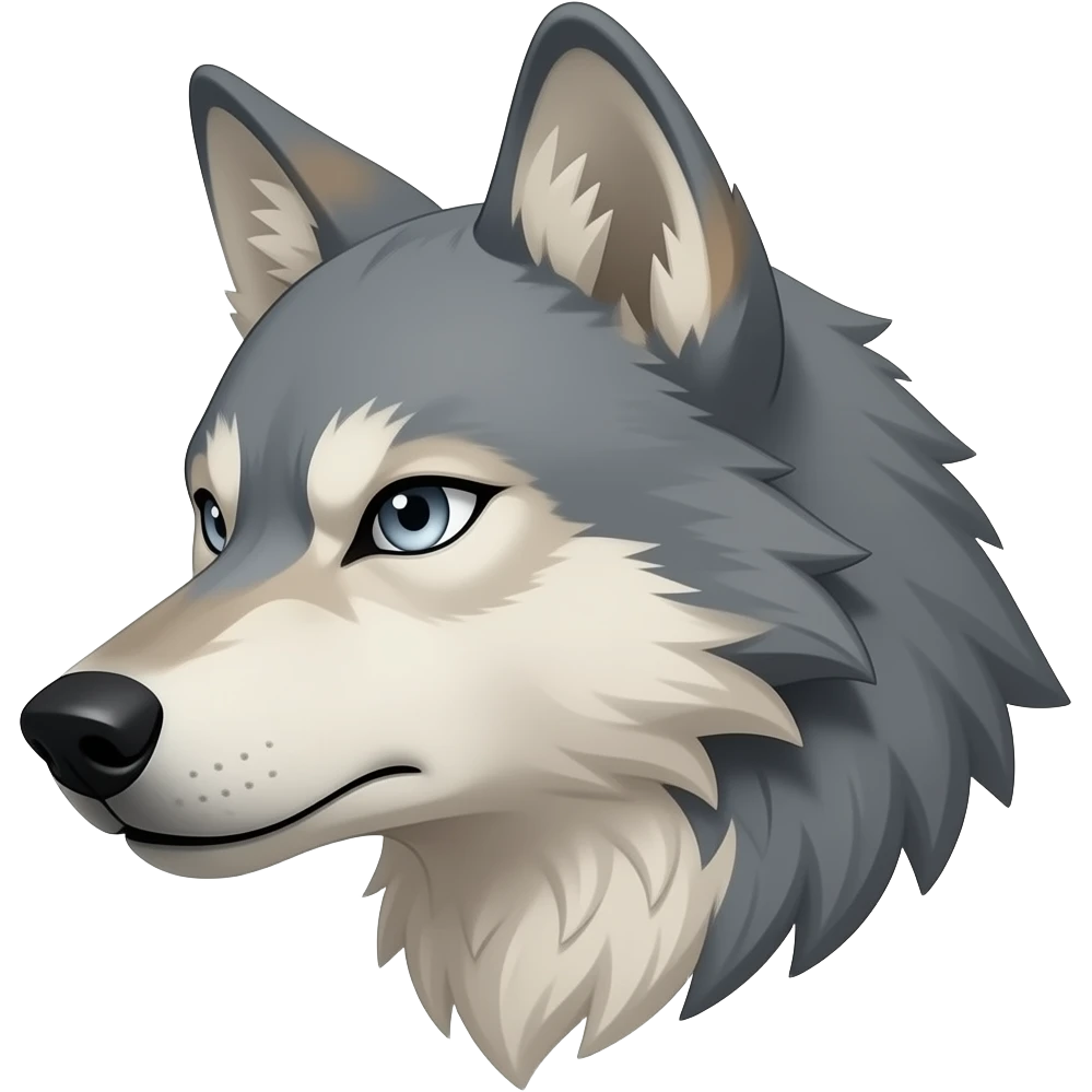 angry face alpha light gray blonde wolf head little bit anime eyes realistic Turn sideways light gray eyes dead stare emoji