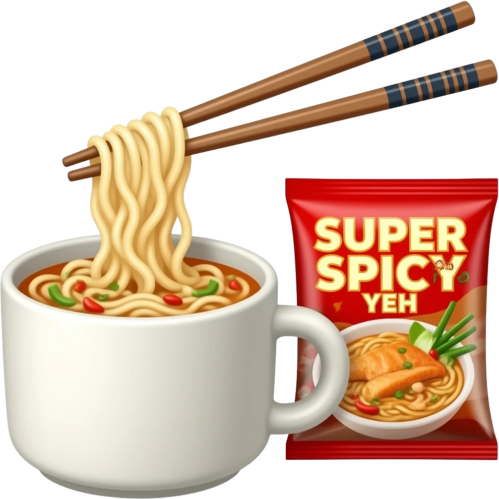 The package says SUPER SPICY YEH Spicy chicken Noodles in a cup with chopsticks emoji