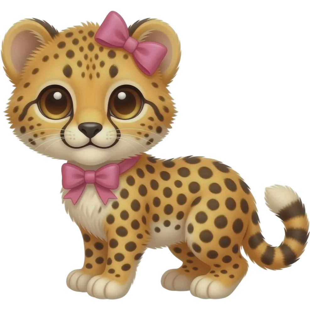 a baby chitah with a pink bow emoji