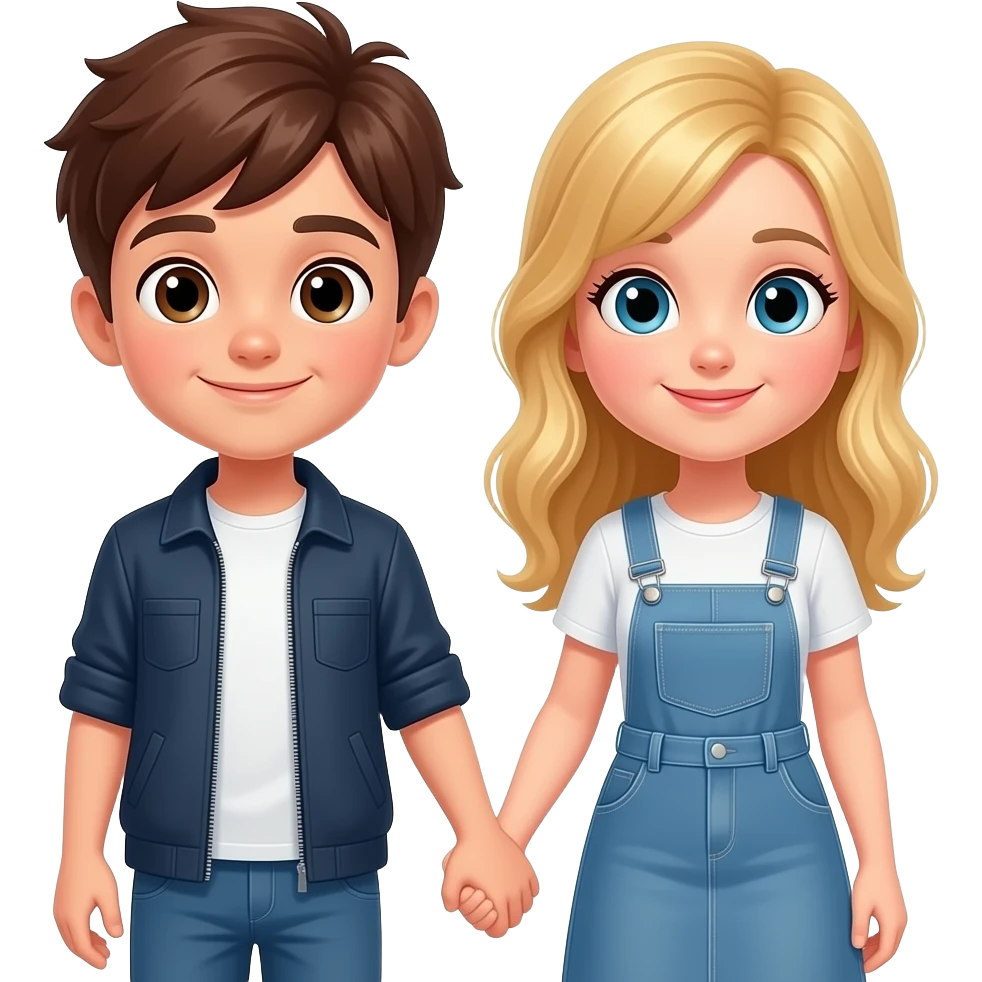 2 boy twins that are brown, 1 blonde girlfriend holding hands emoji