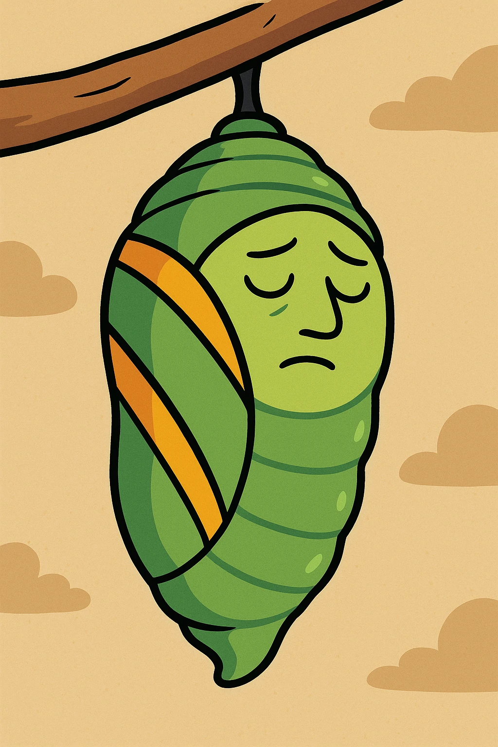 a butterfly cocoon, cartoon style, vibrant colors, simple shapes emoji