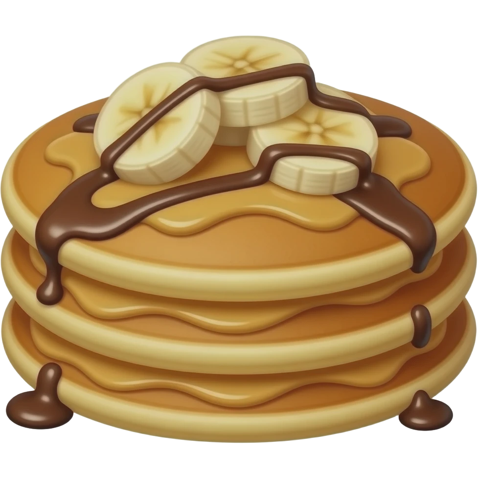 a cute peanut butter and banana 2-3 pieces pancake stack with chacolate sauce emoji