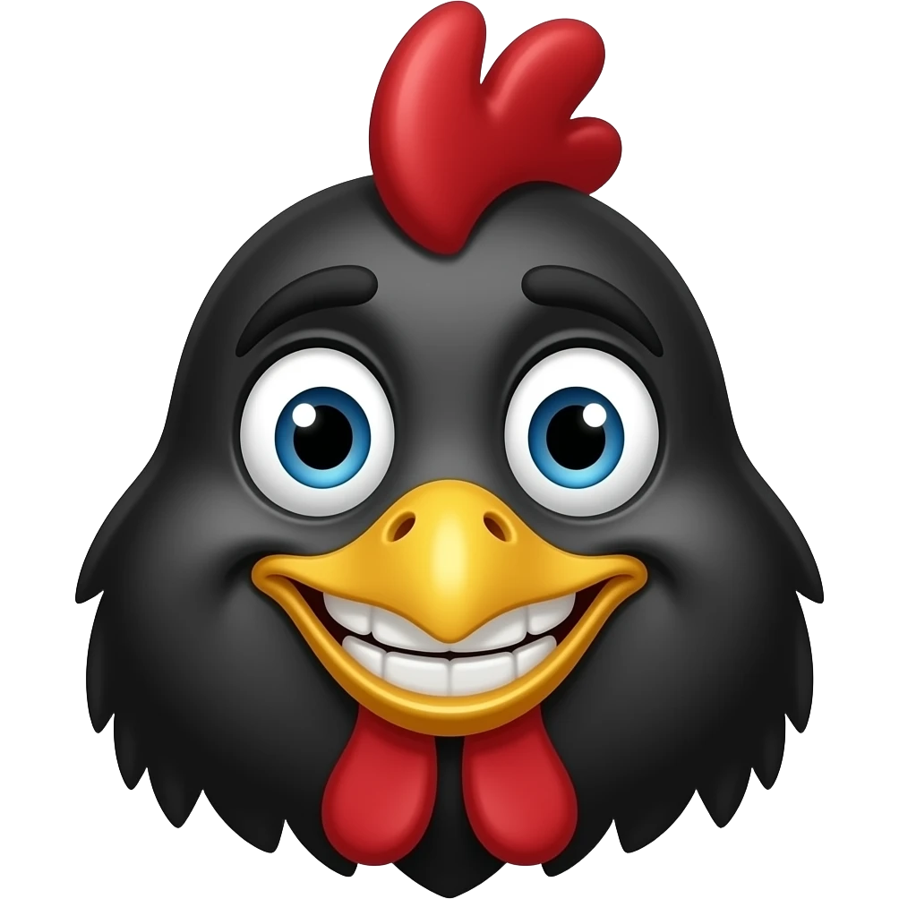 Black chicken animated face smiling with teeth showing and with one Brow lifted showing off human butt cheeks emoji