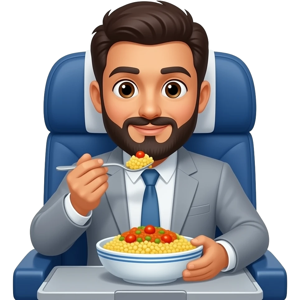 Mohamed couscous qui mange du couscous sur un avion emoji
