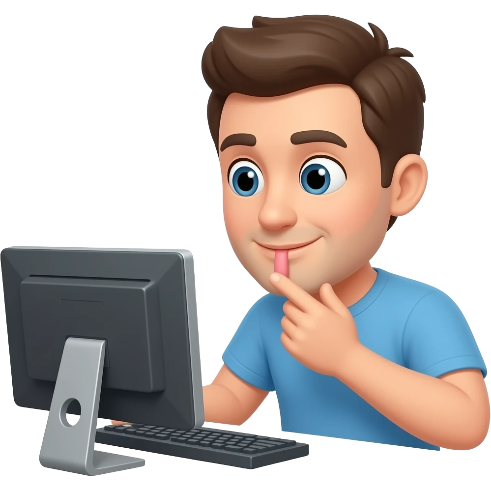 person looking at monitor while stroking his penis emoji