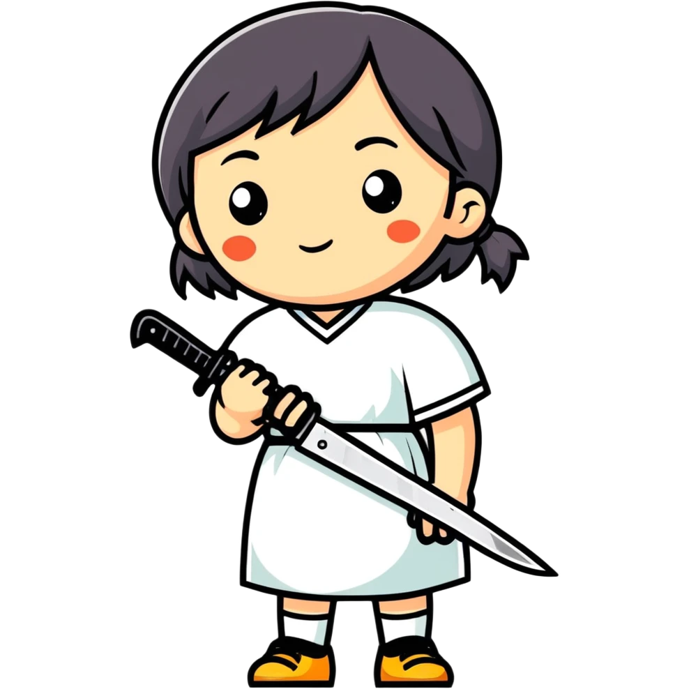 A blind girl holding a knife ￼ emoji