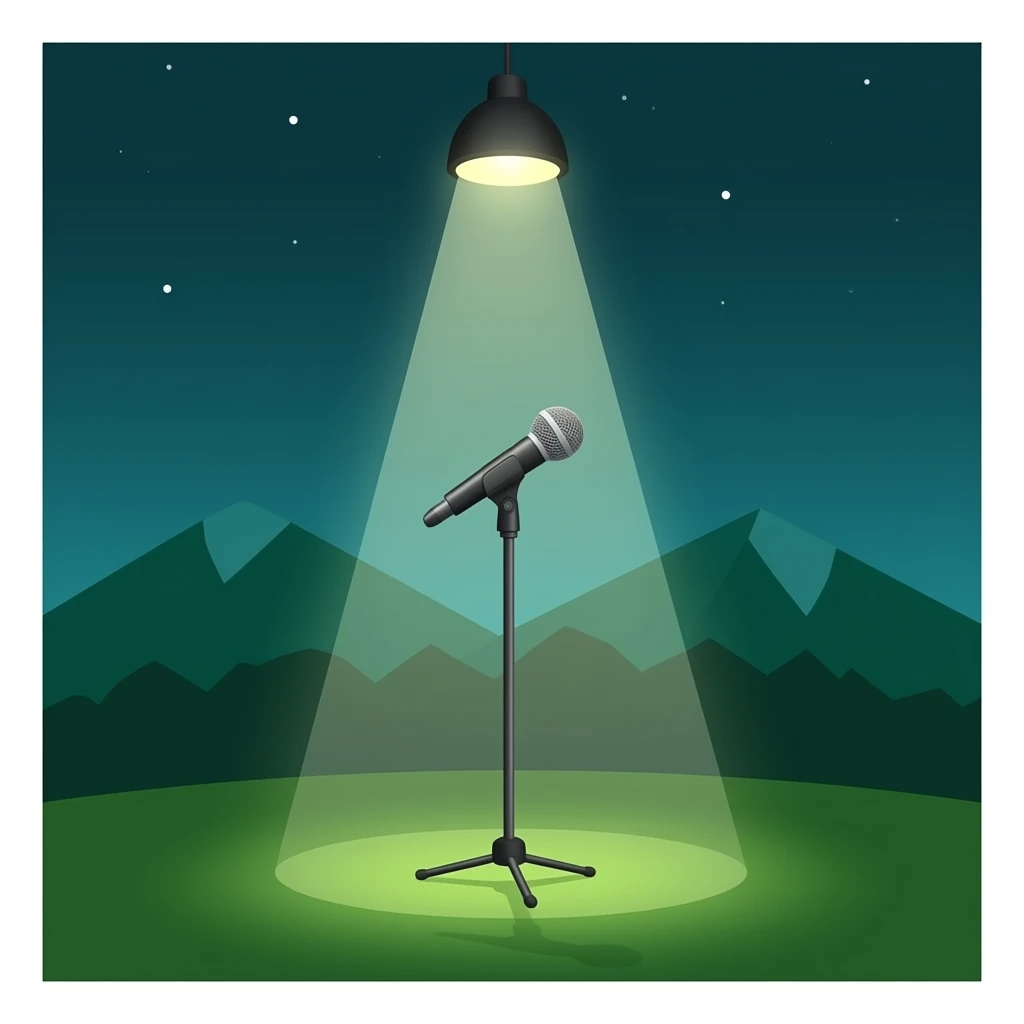 dark olive green stage spotlight shining on a microphone emoji