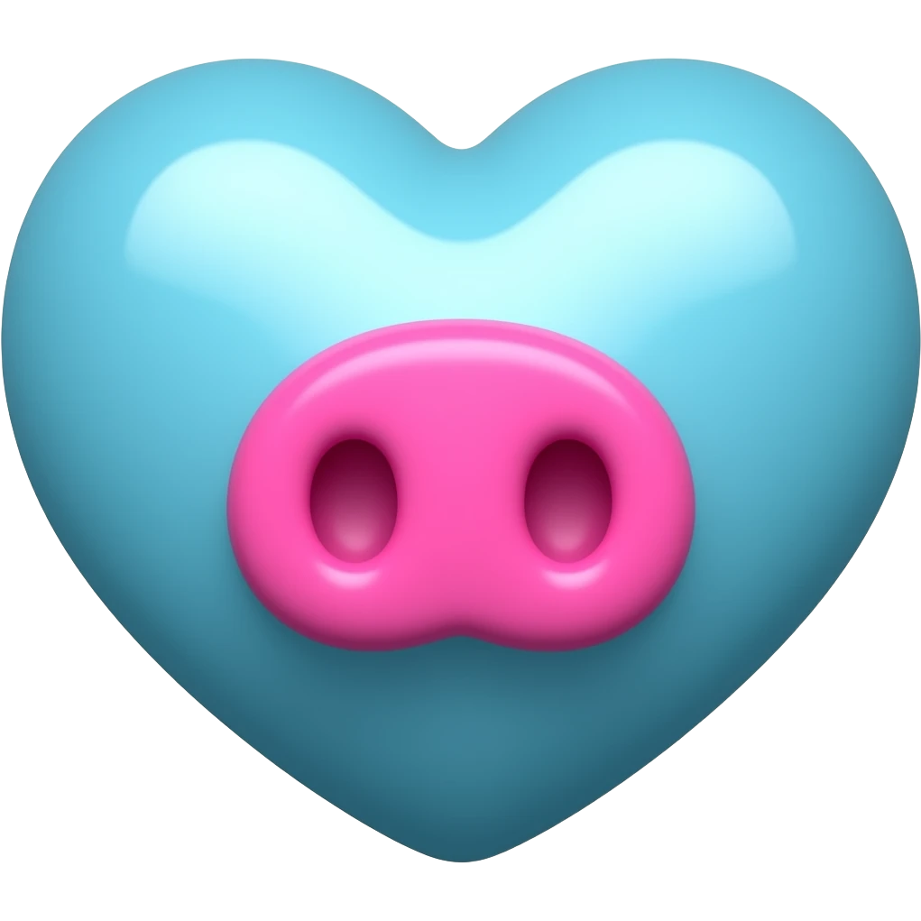 Big light blue heart with a bright pink pig snout emoji