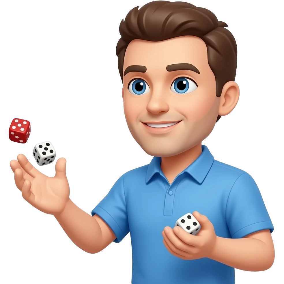 coach in a blue shirt throwing the dice emoji