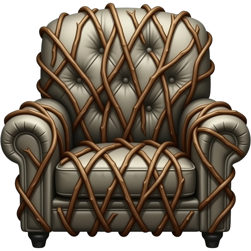 elegant living-dead electric chair frontally wrapped in tendrils of twigs emoji