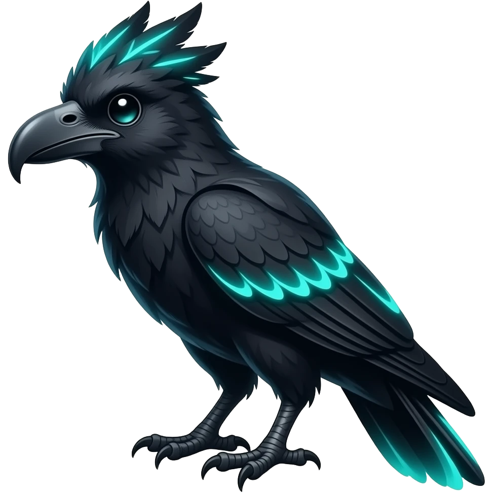 Black Dark Exotic Beaked Feathery Nocturnal Neon-glowing Abyssal Nightly Abyss-Cat-Gryphon-Salandit-Nargacuga-Silvally-Vernid-Sergal-Fakémon-Hybrid-Creature (full body) emoji