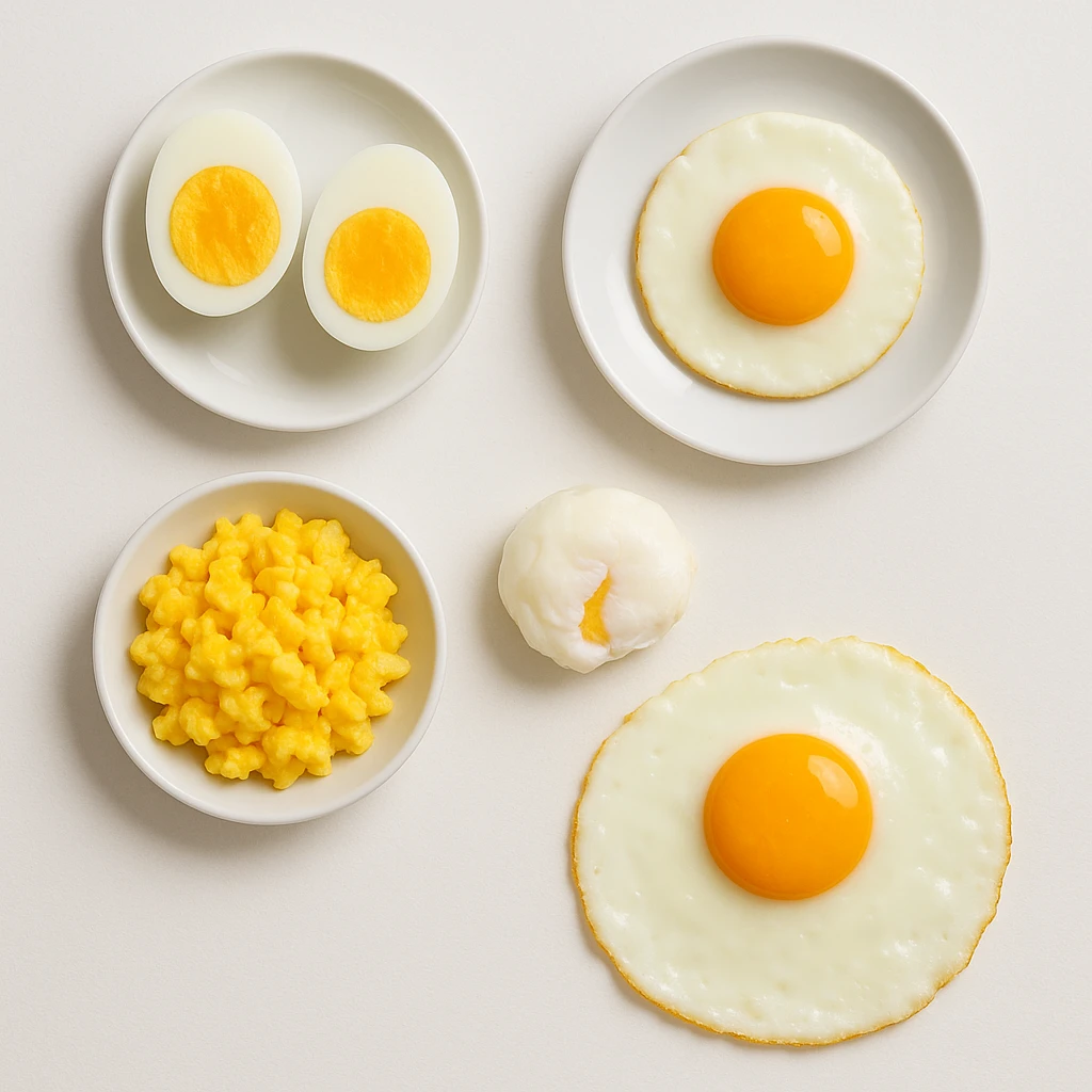 uova cotte in modo diverso in un clima pulito, viste dall'alto emoji