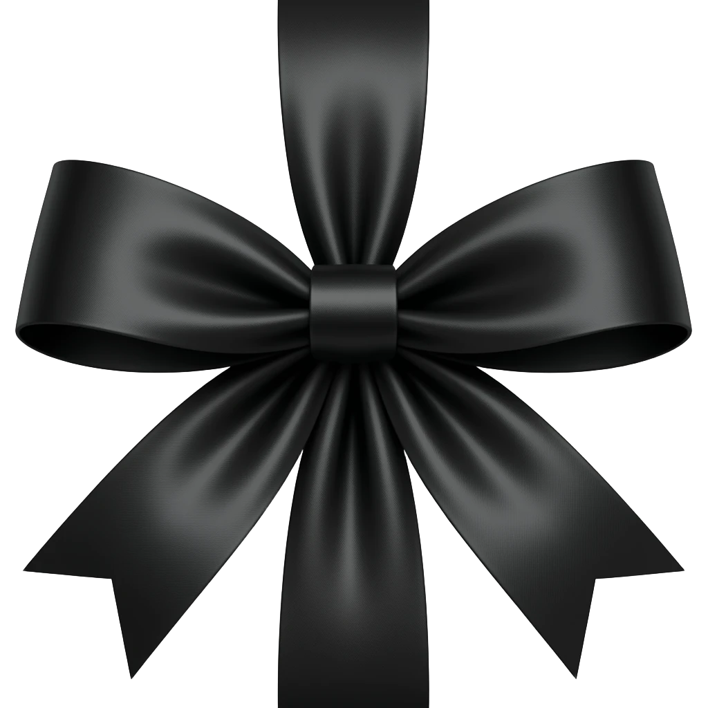 A black ribbon emoji with quiet luxury aesthetic, satin texture, sophisticated and expensive look, clean emoji design emoji