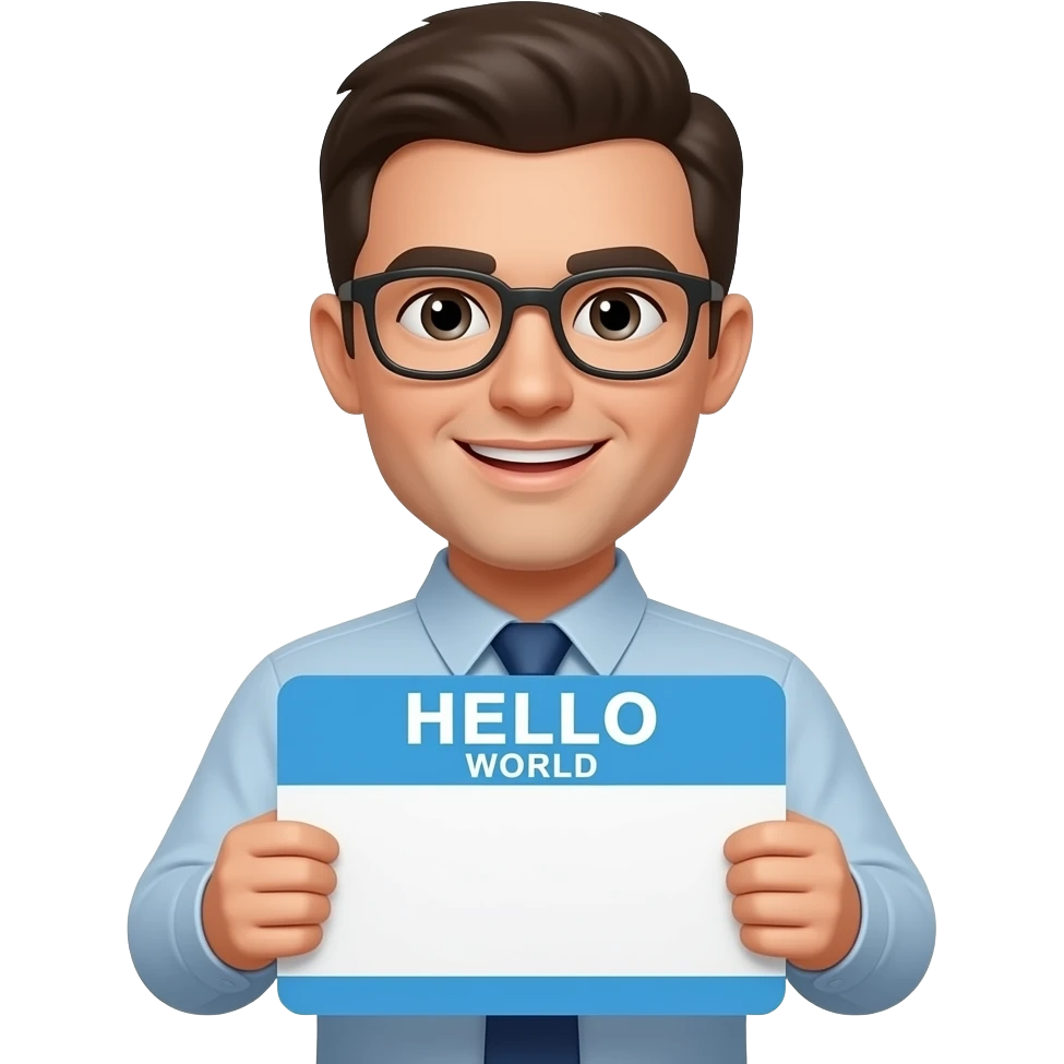 emoji holding a sign that says HELLO WORLD emoji