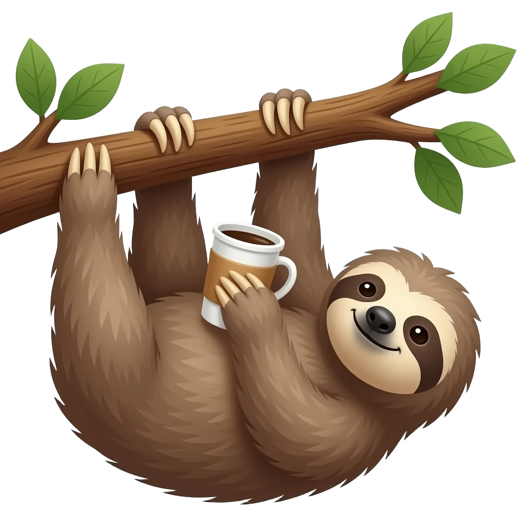 hanging sloth tree morning coffee cup emoji