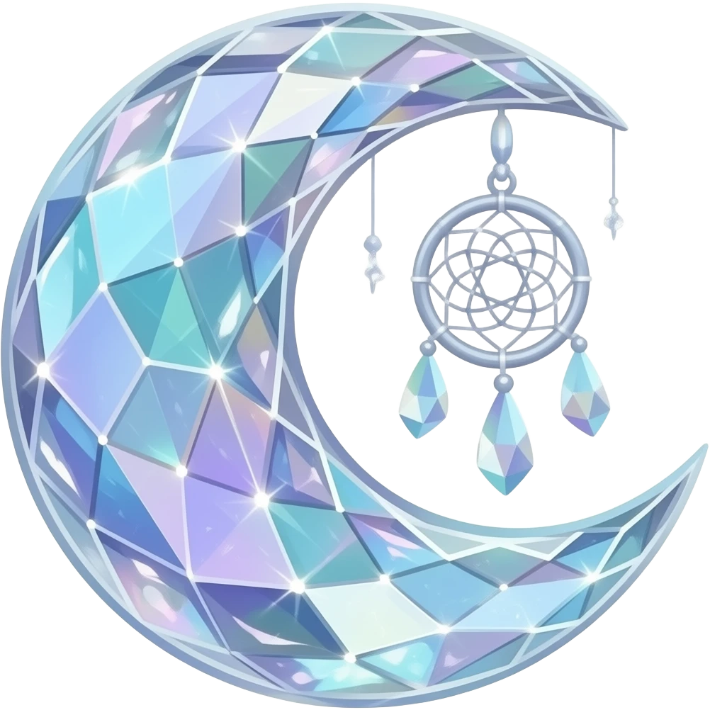 glossy iridescent crystal crescent damask moon dreamcatcher emoji
