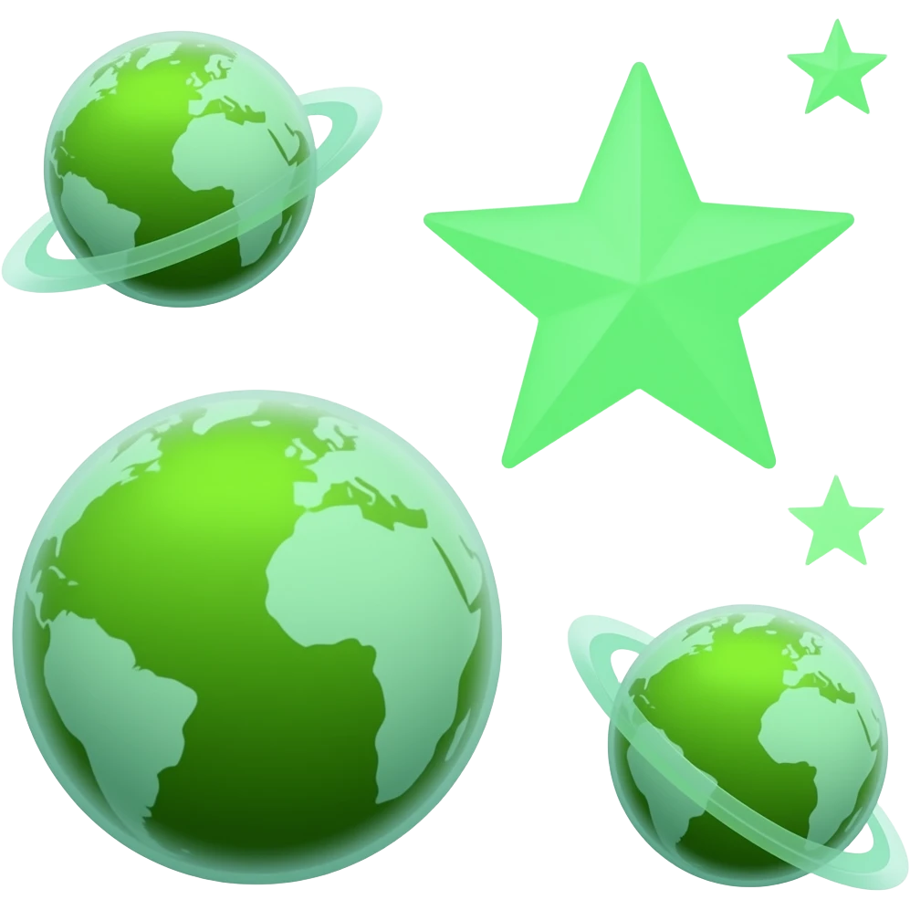 Neon green planets with Neon green stars far away on white background emoji