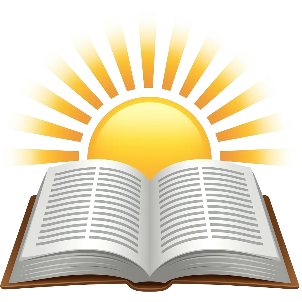 Open bible with sunrise behind it emoji