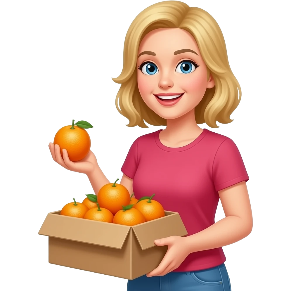 woman takes an orange from store emoji