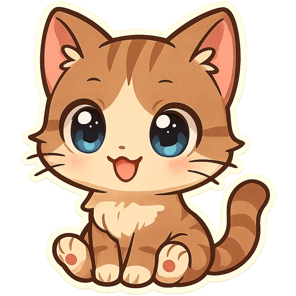chibi cat with big eyes, anime style emoji