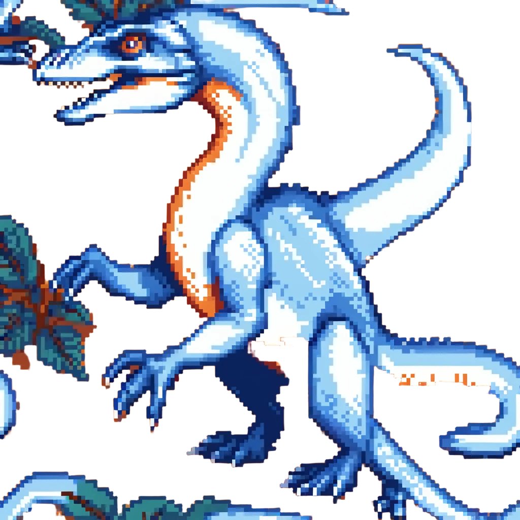 Blue velociraptor in hunting pose, vibrant blue scales emoji