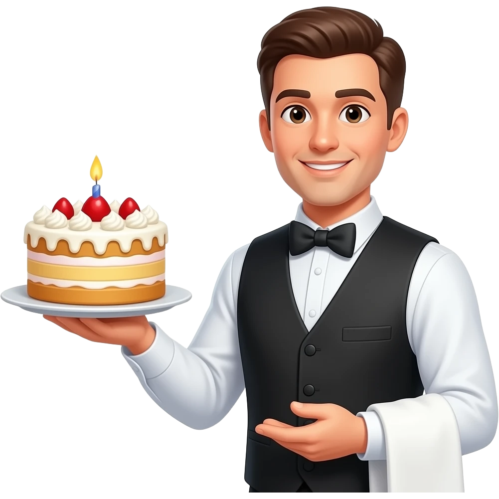 Elinde 7 katlı pasta olan erkek garson emoji