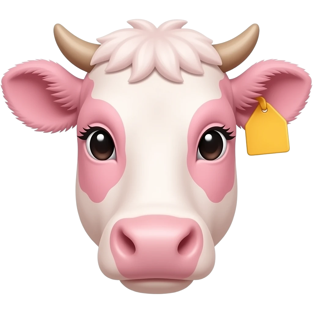 a beautiful cotton-pink cow head with white eylashes and with a yellow tag in its ear emoji