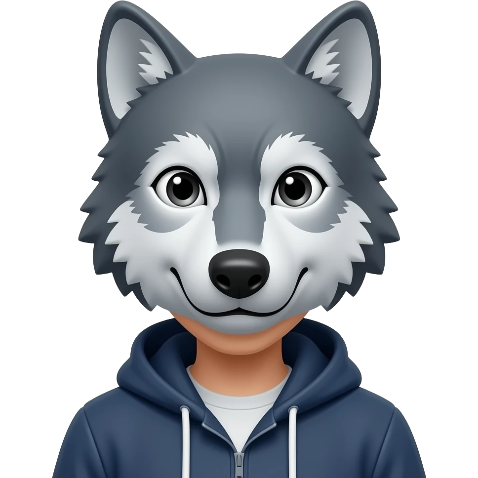 una persona con una mascara de lobo y que se vea mas la cara emoji