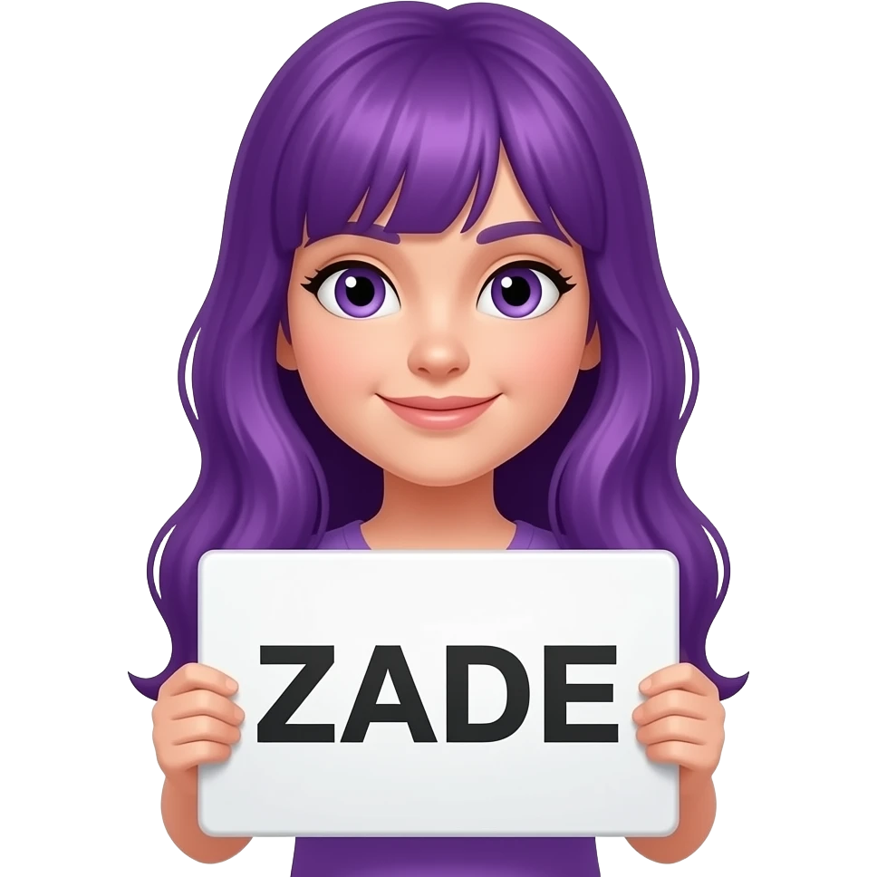 girl with long purple hair with a  ZADE sign emoji