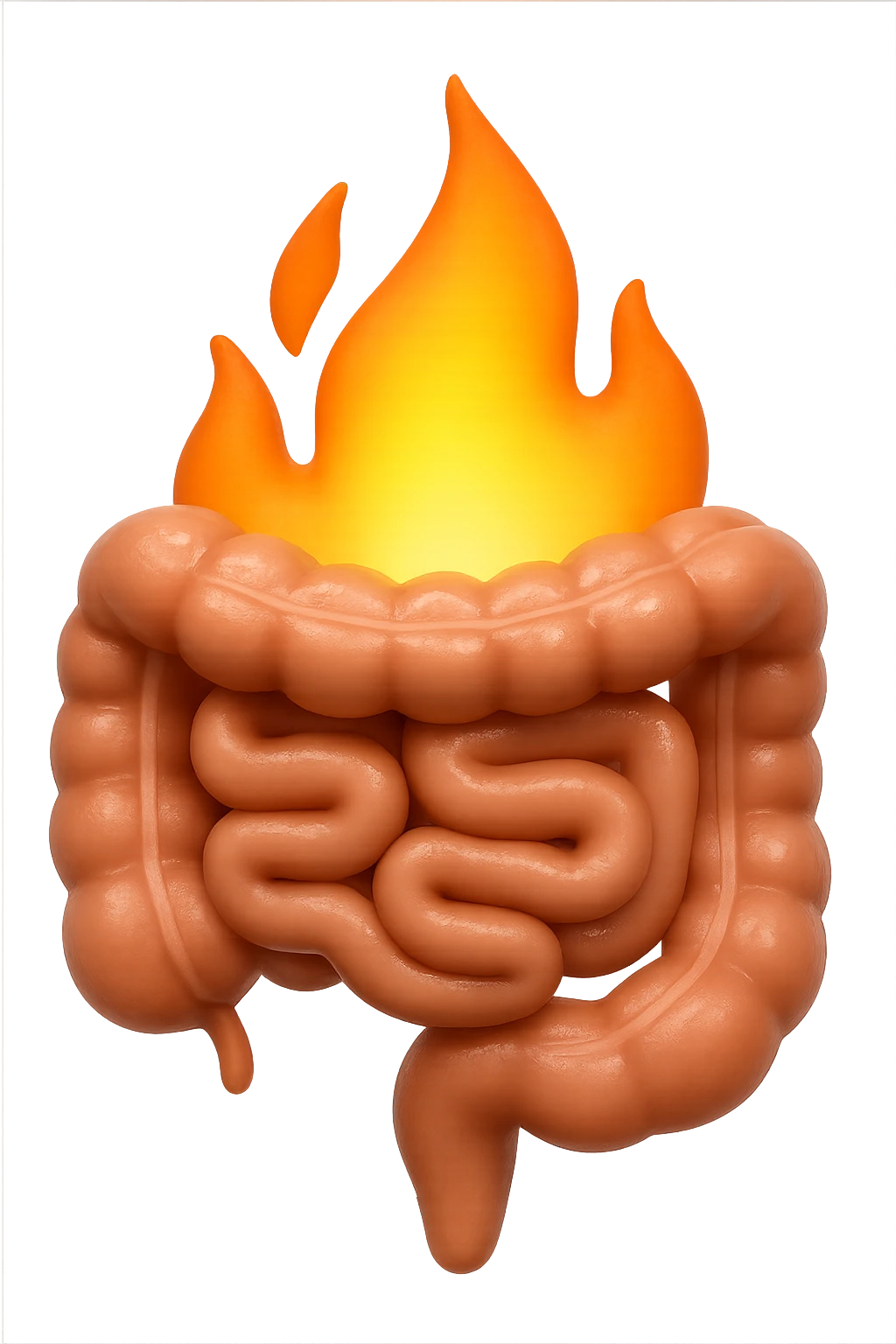 emoji stile iphone in 3d di intestino con fiamma, iperrealistico 4k emoji