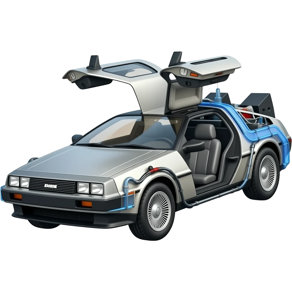 A DeLorean car jumping in time emoji