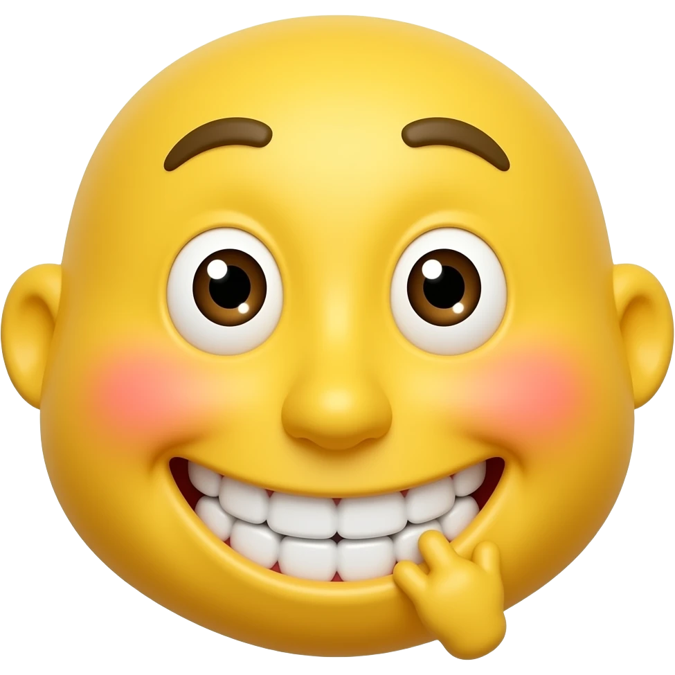 Émoji jaune rond qui sourit de manière aguicheuse un peu tout en se mordillant l’ongle avec les dents au coin de la bouche, il rougit légèrement et à l’air amouraché emoji