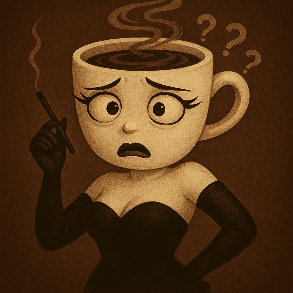 Edit the character in the reference image to have a confused expression while keeping the original style, outfit, and colors exactly as in the reference image. emoji