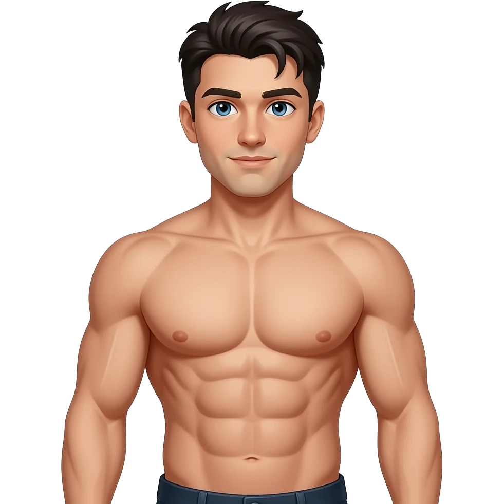 Too many abdominal muscles datk hair blue eyes emoji