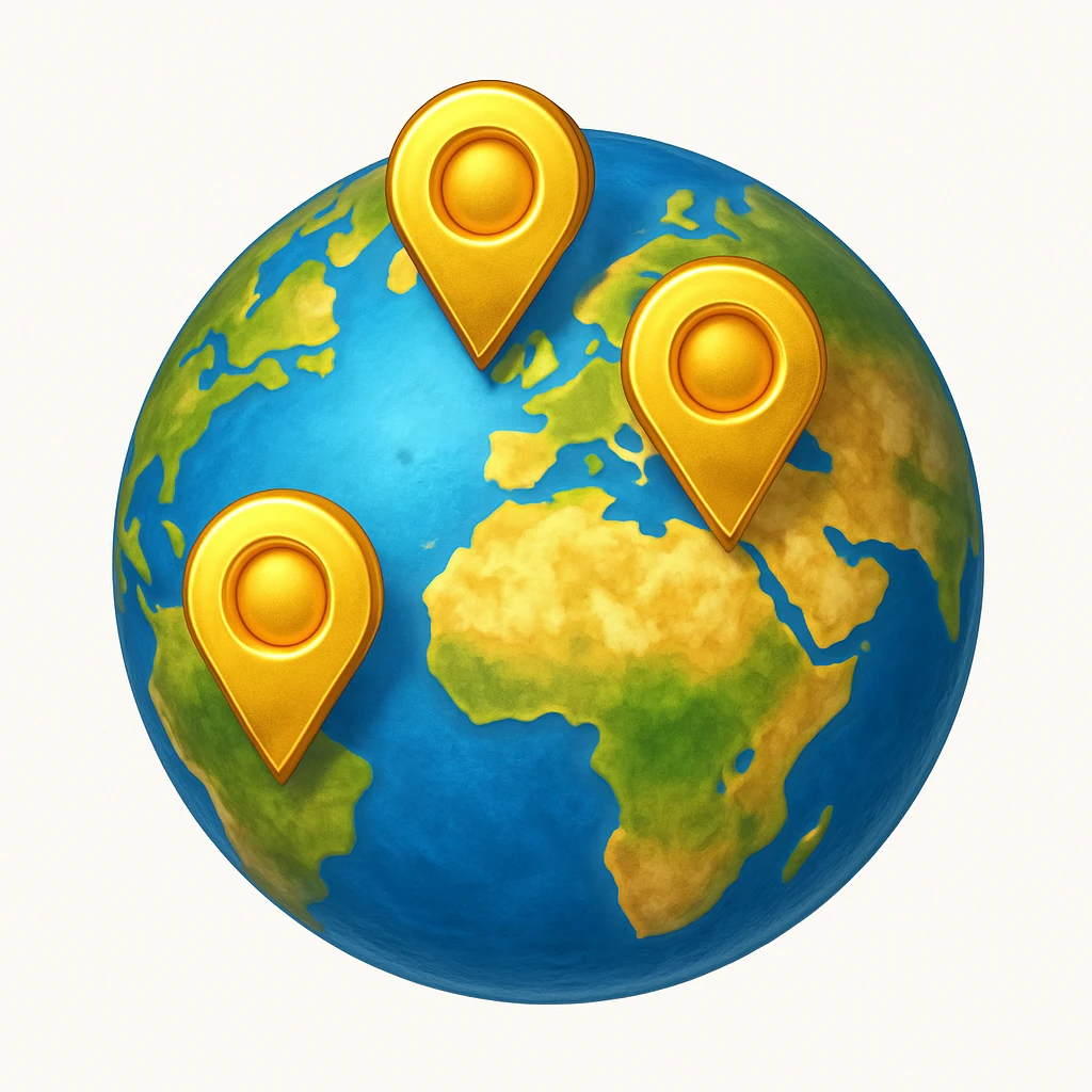 Сгенерируй мне планету на которой стоят геометки, они как будто из золота. В стиле детализированного емодзи, на белом фоне. emoji