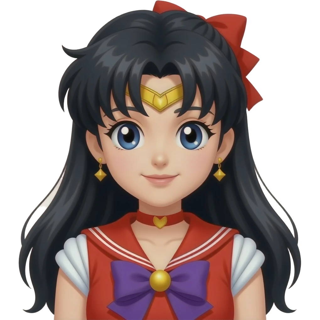 Sailor mars black hair red outfit purple bow emoji