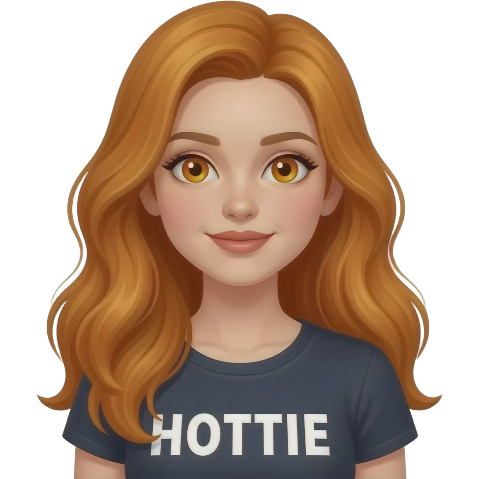 sexy girl with overlong ginger hair and ginger eyes a top with HOTTIE written on it emoji