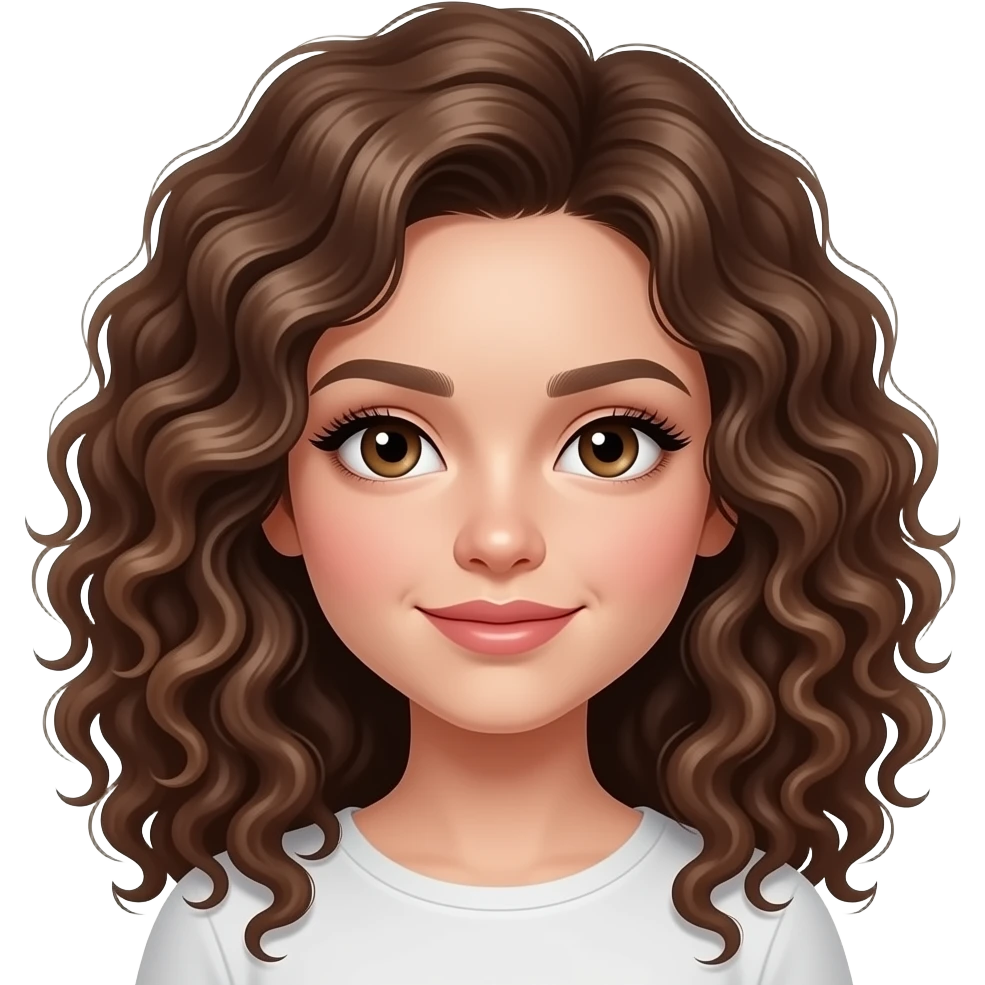 Pretty  white girl wit browm curly hair and ling lashes emoji