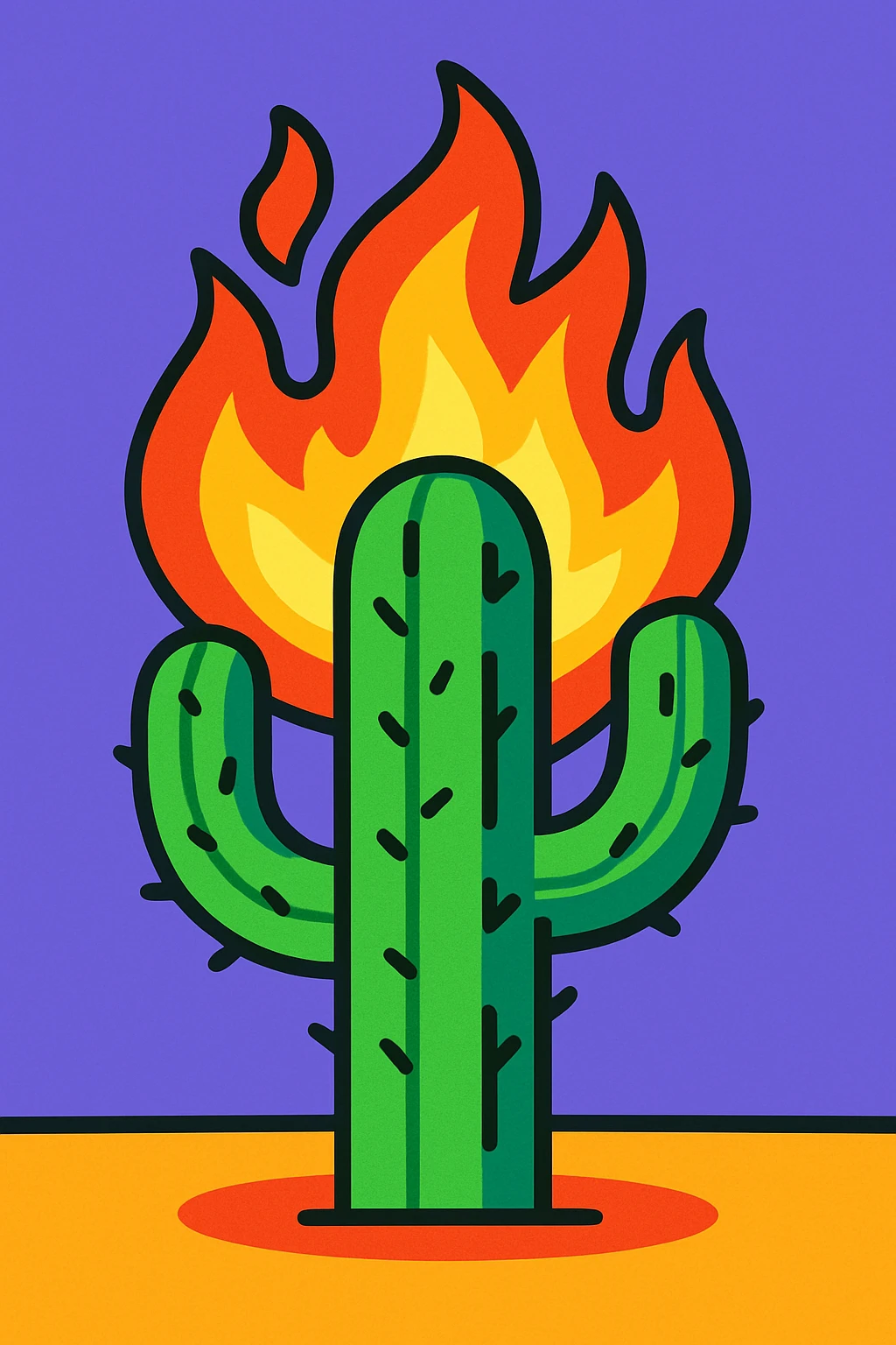 cactus on fire, vibrant cartoon style emoji