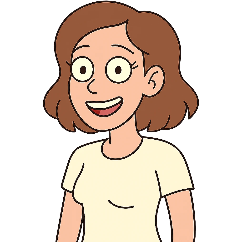 Make the woman smile in cartoon style, no background. emoji