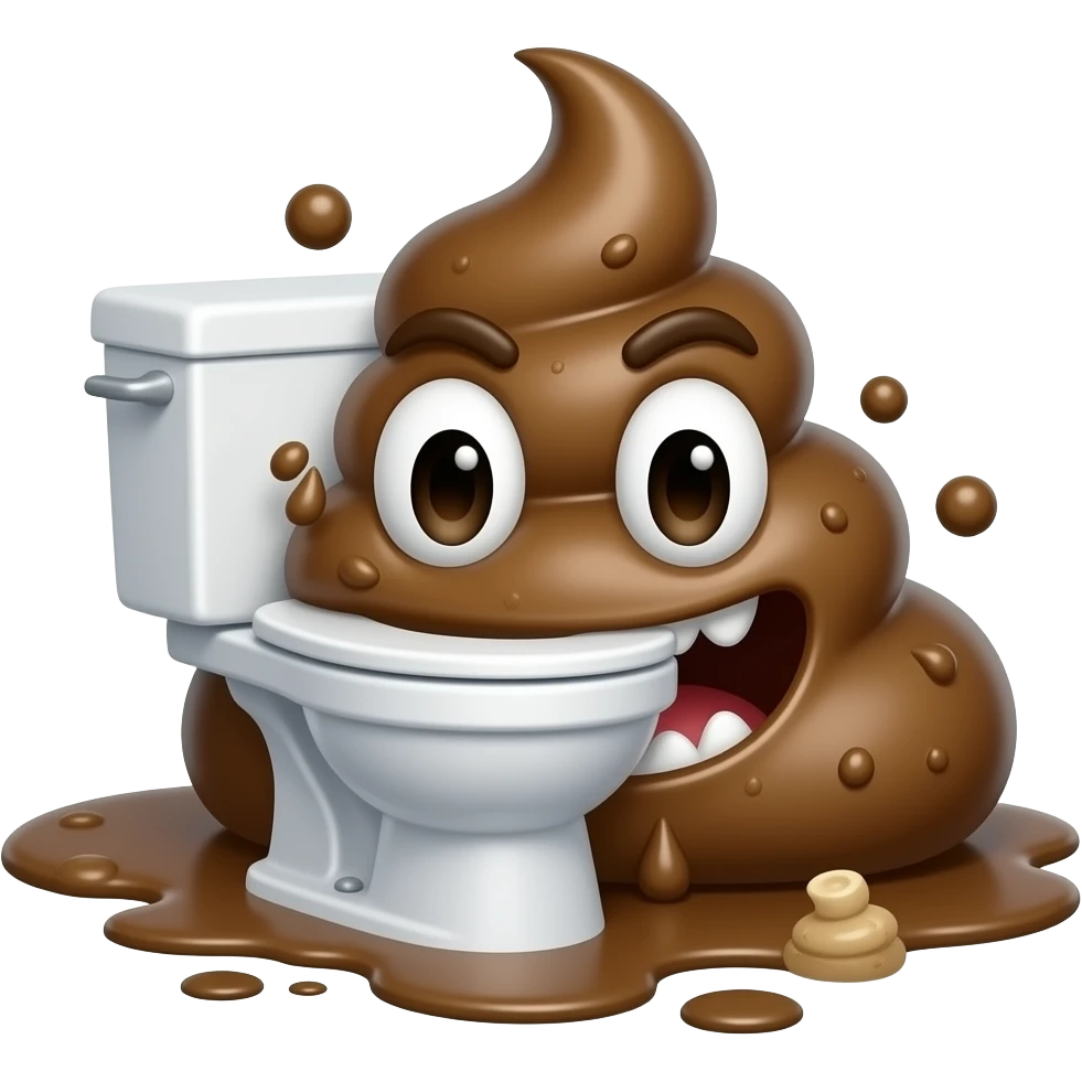 A toilet, taking a punch by a really strong poop emoji